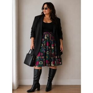 Special Effects Womans 24W Plus Skirt Floral Black Pull On Abstract Vintage